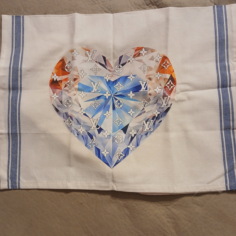 Heart Design Hand Towel - Blue and Orange